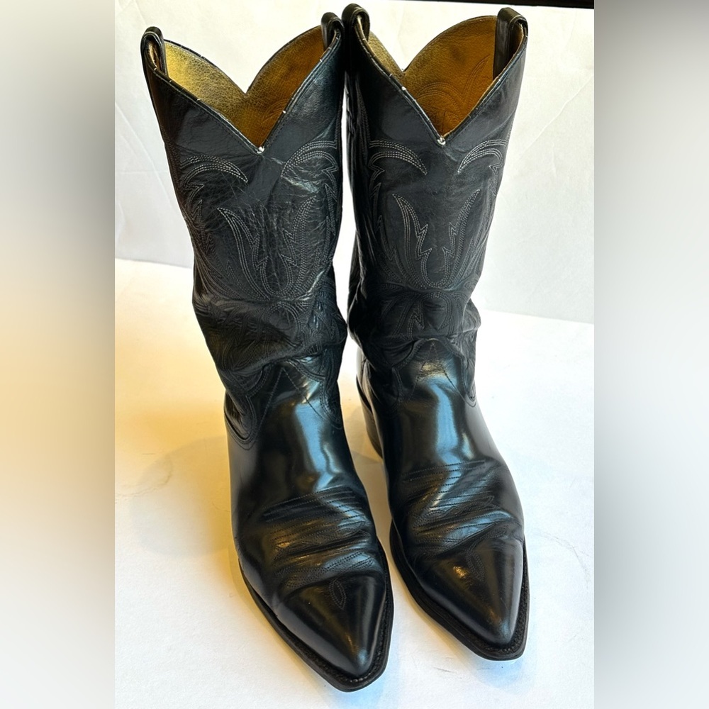Vintage Western Imperial Black Leather Pointed Toe Heeled Cowboy Boots Sz 11 D
